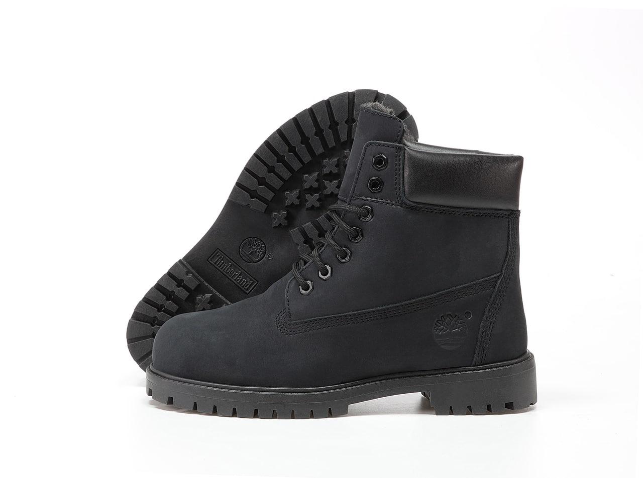 Зимние мужские ботинки Timberland Classic Boots Black Winter Обувь Тимберленд черные с мехом из нубука - фото 4 - id-p614639435