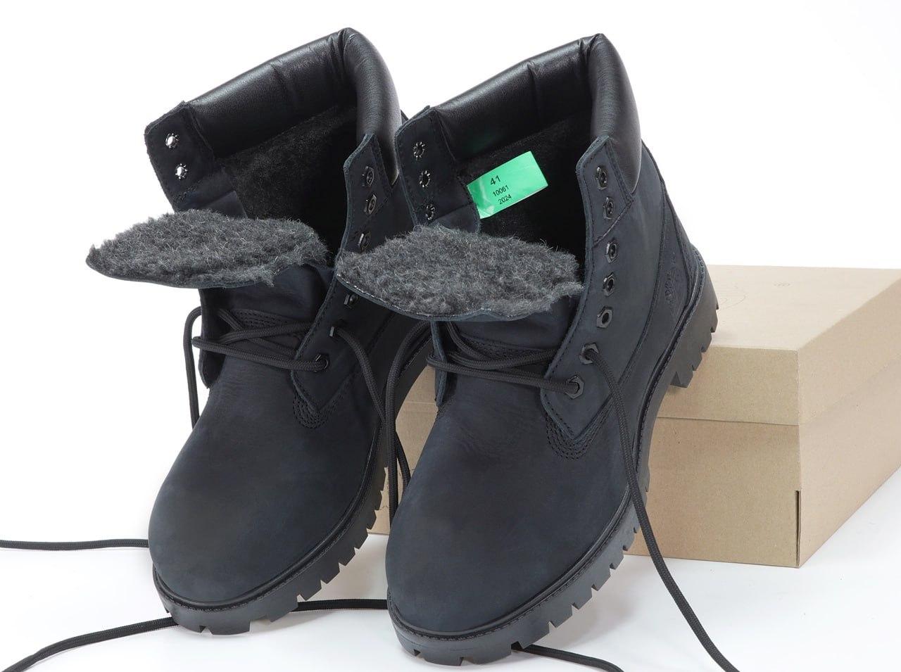 Зимние мужские ботинки Timberland Classic Boots Black Winter Обувь Тимберленд черные с мехом из нубука - фото 7 - id-p614639435