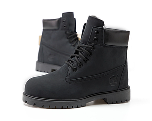 Чоловічі зимові черевики Timberland Classic Black Boots Winter Взуття Тімберленд чорні з хутром з нубуку