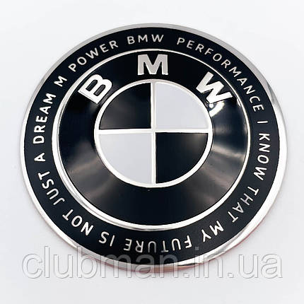 Емблема BMW Ювілейні 50 років BMW (БМВ) Motorsport (напис по колу) - Чорно Біла 82 мм, фото 1