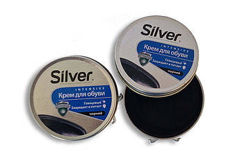 Крем для взуття чорний глянцевий Silver в металевій банці 50мл, фото 1