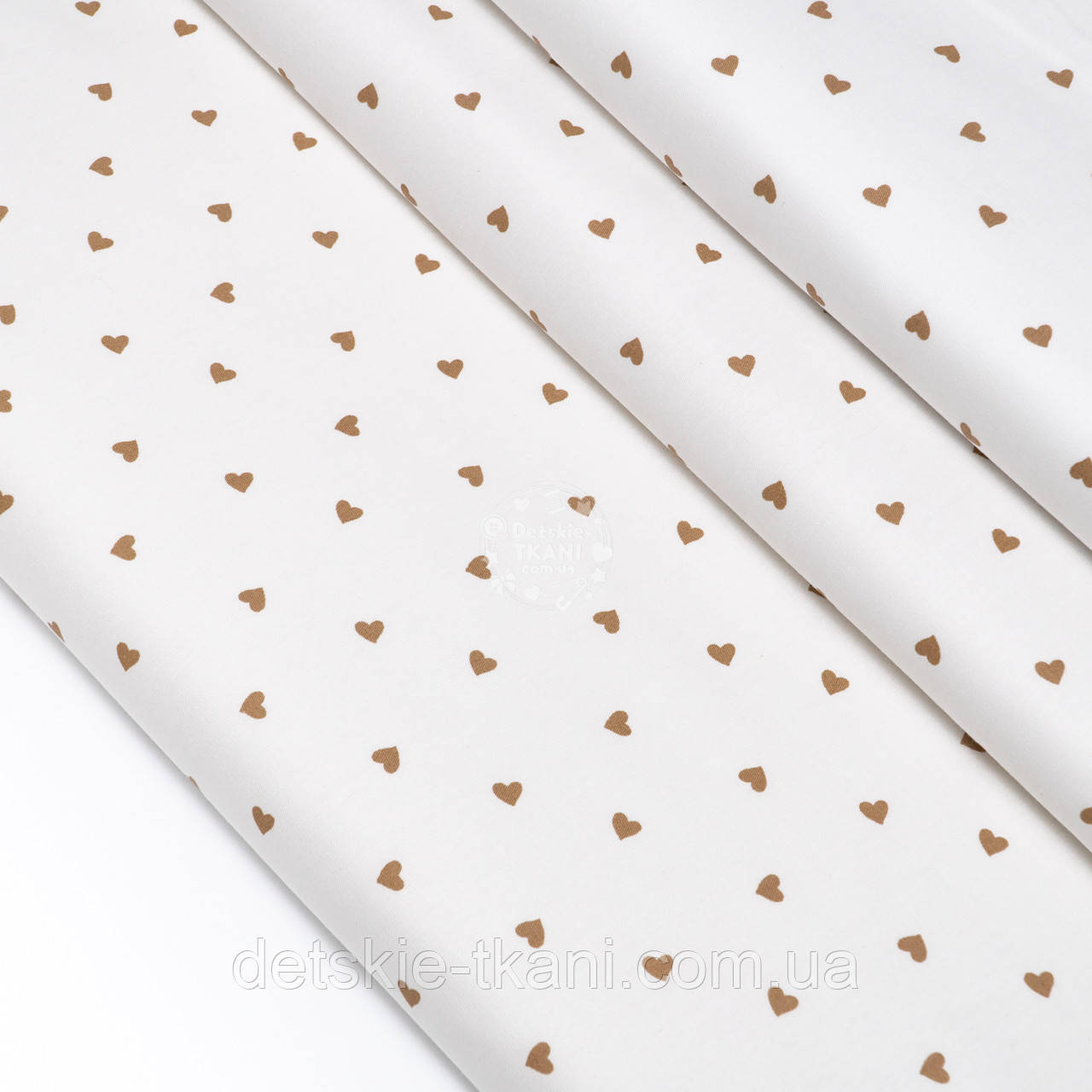 Сатин із коричневими сердечками на білому тлі, №4899с, фото 1