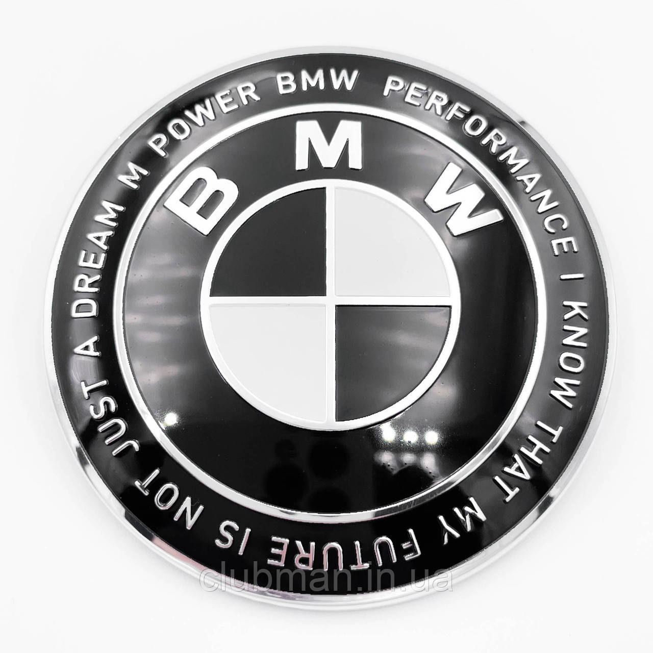 Емблема Ювілейні 50 років BMW (БМВ) Motorsport (напис по колу) - Чорно Біла 74 мм
