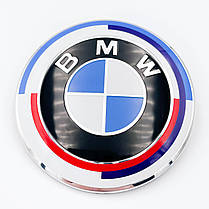 Емблема Юбилейные 50 лет BMW (БМВ) Motorsport - Триколор 82 мм, фото 3