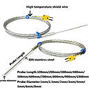 Термопара К-типу з гнучким сталевим щупом завдовжки 100 мм, товщина щупа 3 мм (від 0 °C + до 1100 °C) WRNK-191, фото 2