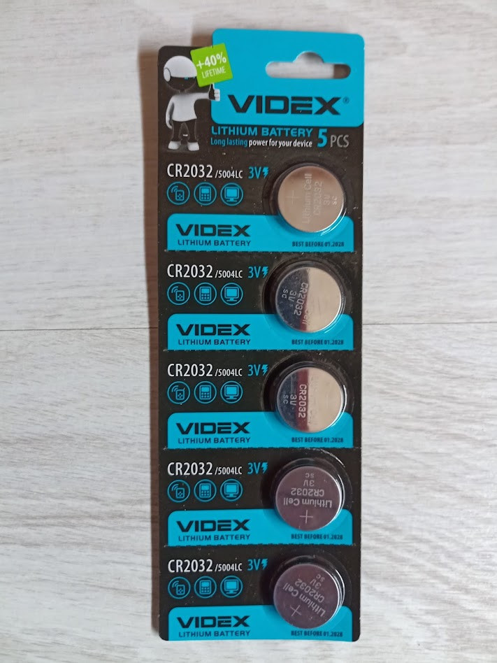 Батарейка VIDEX lithium dfttery CR2032 5004LC 3 V для кварцового годинника, іграшок і брелоків 5 шт.