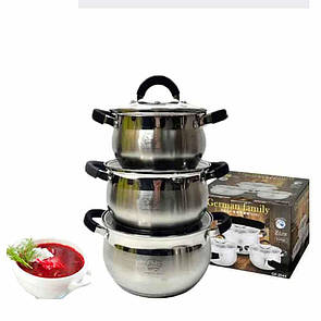 Набір кастрюль з нержавіючої сталі German Family GF-2044 Кухонний посуд з багатошаровим індукц. дном 6 предметів