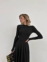 Жіноча приталена сукня міді, з розрізом на пальчик, чорна