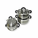 Набір кастрюль з нержавіючої сталі German Family GF-2044  Кухонний посуд з багатошаровим індукц. дном 6 предметів, фото 4