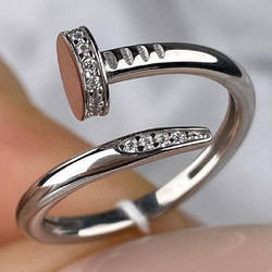 Срібне кільце родоване з фіанітами в формі цвяха РН-567