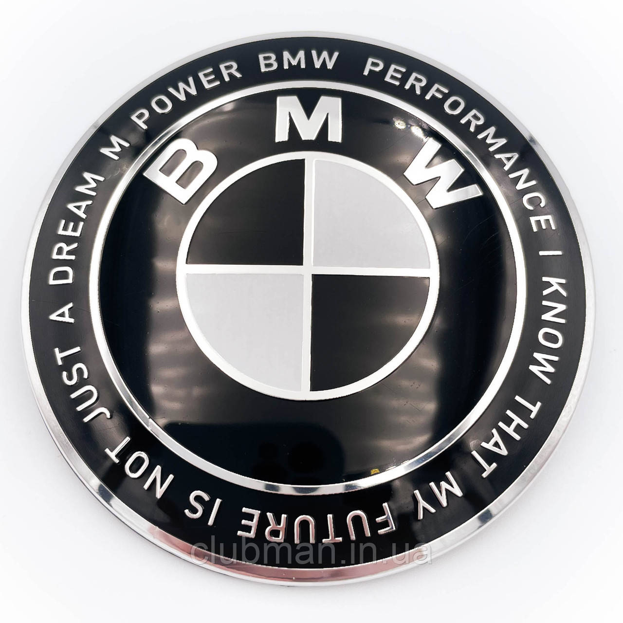 Емблема (значок) в кермо Ювілейні 50 років BMW (БМВ) Motorsport (напис по колу) - Чорно Біла 45 мм