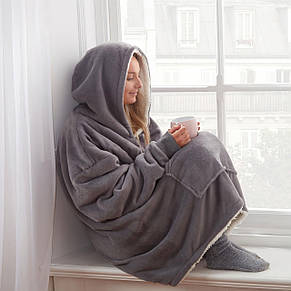 Толстовка плед з капюшоном HUGGLE HOODIE BLANKET велике тепле худі для дому сірого кольору (HA-402), фото 4