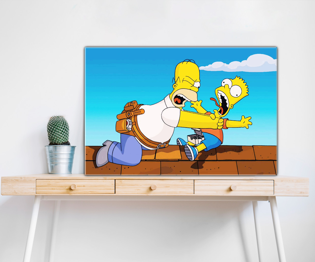 Яскрава мультяшна картина на полотні Сімпсони Гомер душить Барта для стильного інтер'єру. Преміум якість!