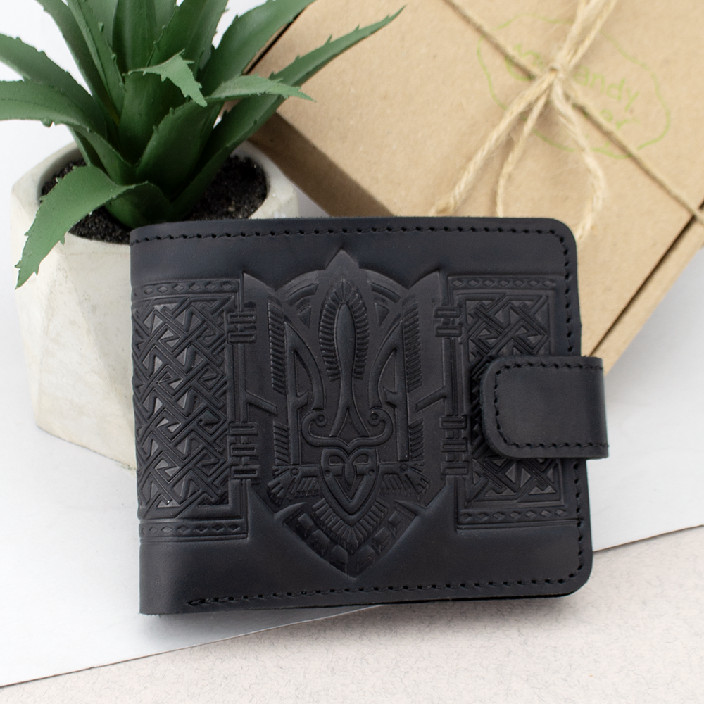 Гаманець чоловічий шкіряний Handycover HC0041 чорний з гербом України, фото 1