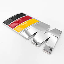 Металева емблема на решітку радіатора M Power BMW (БМВ) Хромована - Чорно Красно Жовта - 83 x 32 mm, фото 2