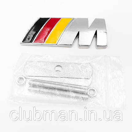 Металева емблема на решітку радіатора M Power BMW (БМВ) Хромована - Чорно Красно Жовта - 83 x 32 mm, фото 1