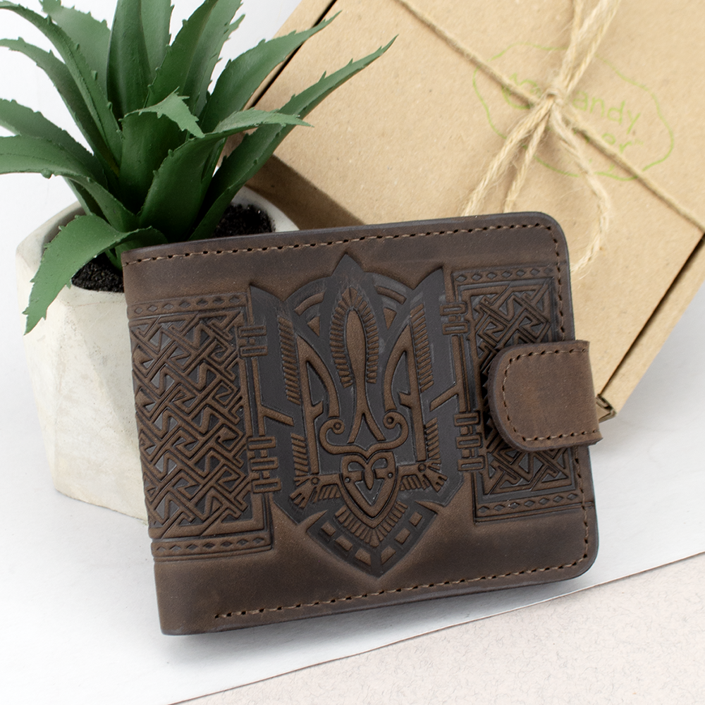 Портмоне чоловіче шкіряне Handycover HC0041 коричневе з гербом України