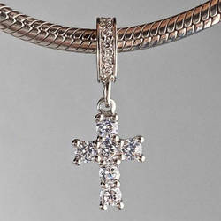Срібний підвіс родований з фіанітами в формі хрестика РН-221