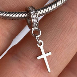 Срібний підвіс родований з фіанітами в формі хрестика РН-106