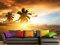 Пейзажные фотообои самоклеющиеся плёнка Oracal на стену "Закат солнца на пляже", Фото обои для спальни