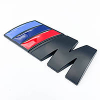 Металлическая эмблема на решетку радиатора M Power BMW (БМВ) Черный Матт - Голубой Синий Красный 8.3 x 3.2 cm