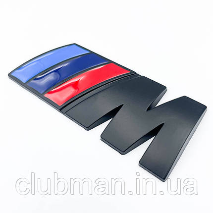 Металева емблема на решітку радіатора M Power BMW (БМВ) Чорний Матт - Голубий Синій Червоний 8.3 x 3.2 cm, фото 1
