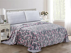 Плед з мікрофібри Велсофт Сердечки сіро-рожеві 200х220 см, фото 1