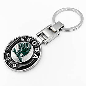 Брелок для ключів SKODA (Шкода) - Чорний/зелений + лого хром