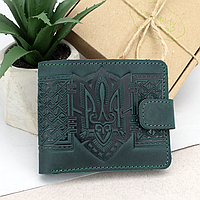 Кошелек мужской кожаный зеленый Handycover HC0041 с гербом Украины