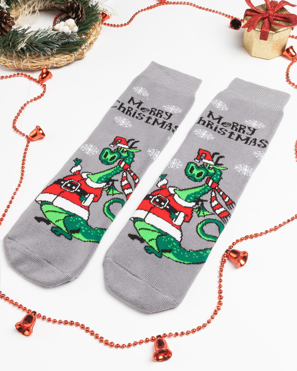 Жіночі шкарпетки махрові новорічні Дракон Merry Cristmas
