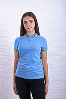 Блакитна з жовтою смужкою футболка поло жіноча CLASSIC