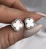 Срібні сережки конюшина д.13мм Перламутр, фото 3