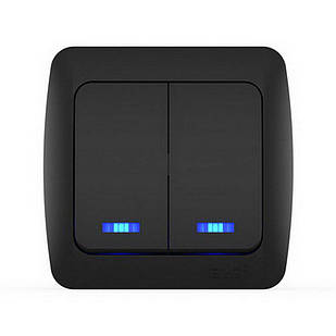 Вимикач ALSU чорний мат 2-клавішний з підсвіткою