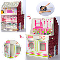 Деревянная игрушка Домик MD 2666 3этажа, 47, 5-42-в67, 5см, 2в1 кухня, мебель, плита, духовка, стир.машина,