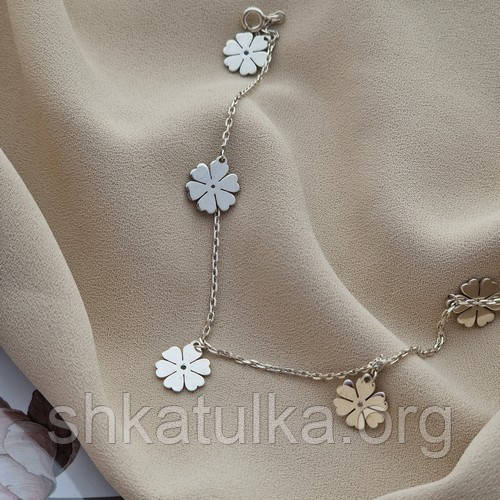 Браслет на ногу срібний з ланцюжком і підвісками сердечками