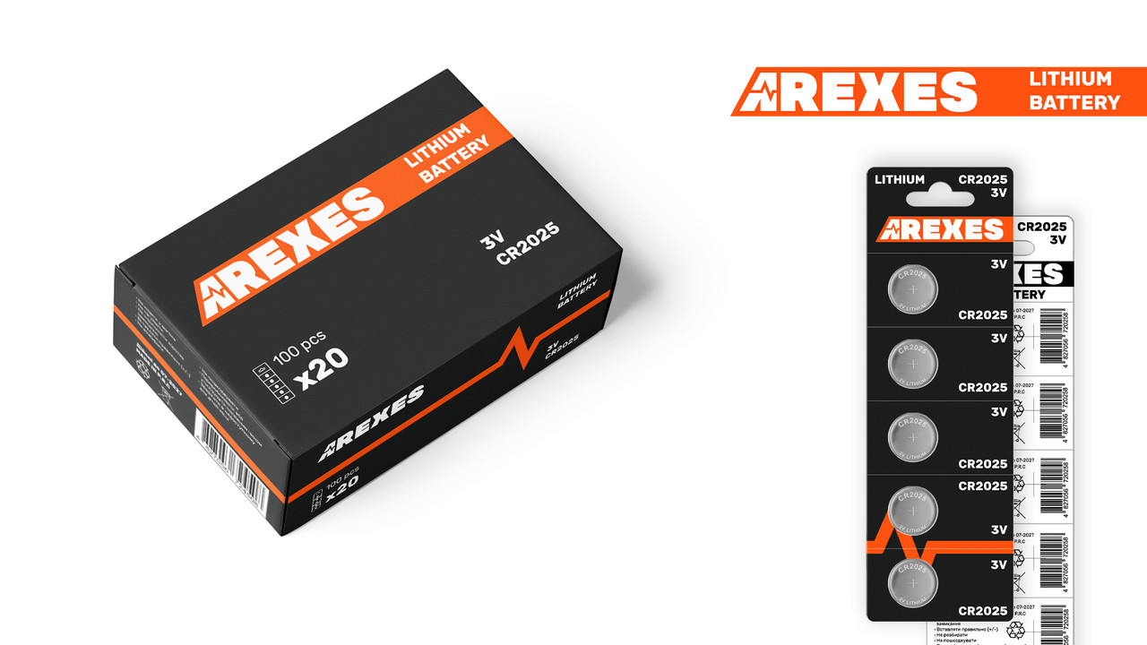 Батарейка CR2025 3v Arexes літієва (в упаковці 20 блістерів, 100 батарейок)