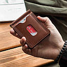 Чоловічий шкіряний затискач для грошей і карт Grand Cognac Crazy Horse, ручна робота, фото 4