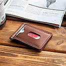 Чоловічий шкіряний затискач для грошей і карт Grand Cognac Crazy Horse, ручна робота, фото 5