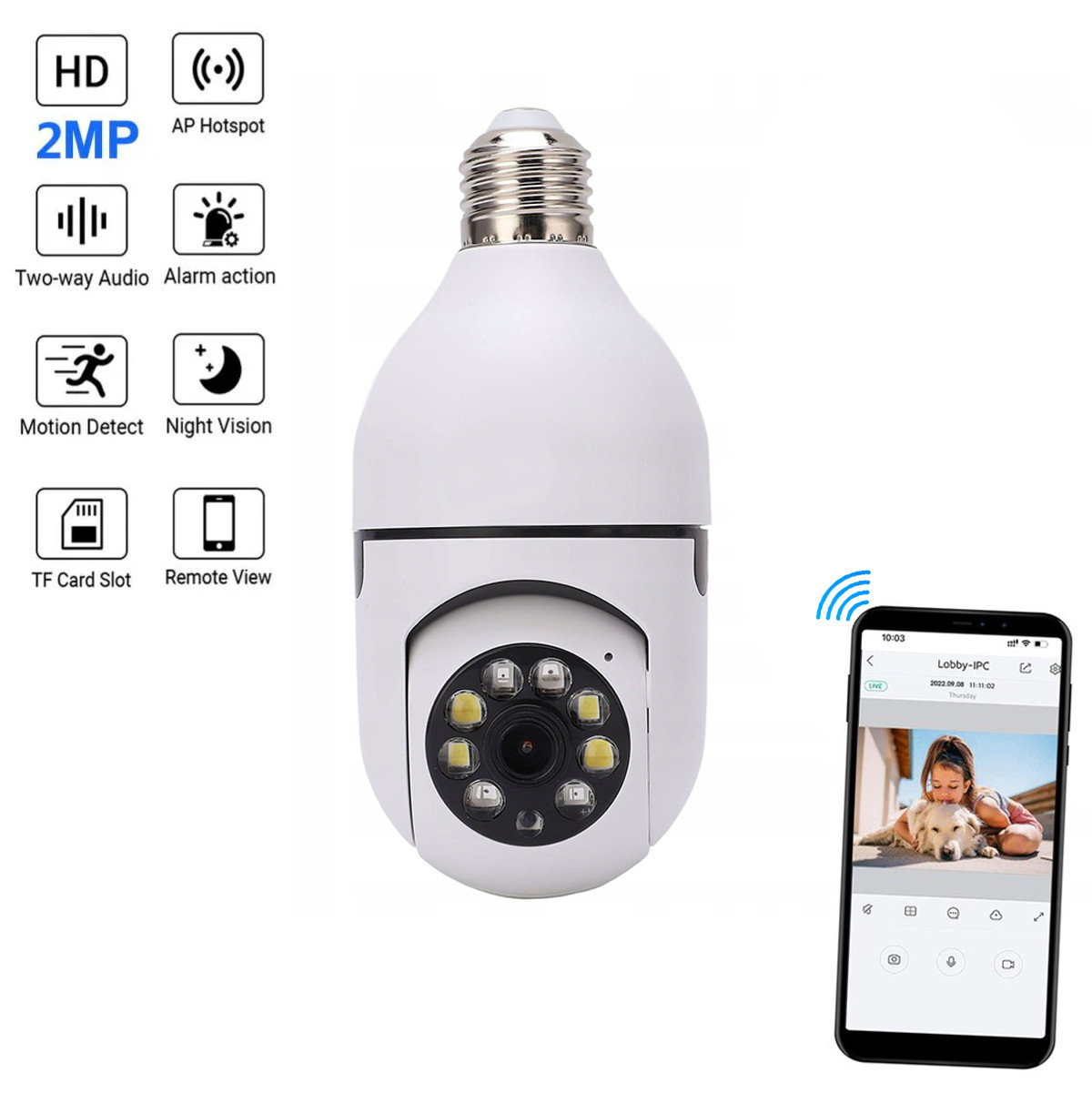 Панорамна камера лампочка WiFi Camera 360° 2MP E27 камера зовнішнього спостереження, камера в патрон лампочки