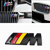 Металева емблема на решітку радіатора M Power BMW (БМВ) Чорний Матт - Чорно Червоний Жовтий 83x32mm, фото 5