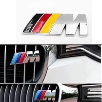 Металева емблема на решітку радіатора M Power BMW (БМВ) Хромована - Чорно Красно Жовта - 83 x 32 mm, фото 4