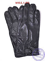 Мужские кожаные перчатки с махровой подкладкой (наружный шов) - №M15-2