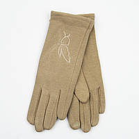 Женские трикотажные зимние перчатки с вышивкой на плюше (арт. 19-1-50/5) бежевый 6.5"