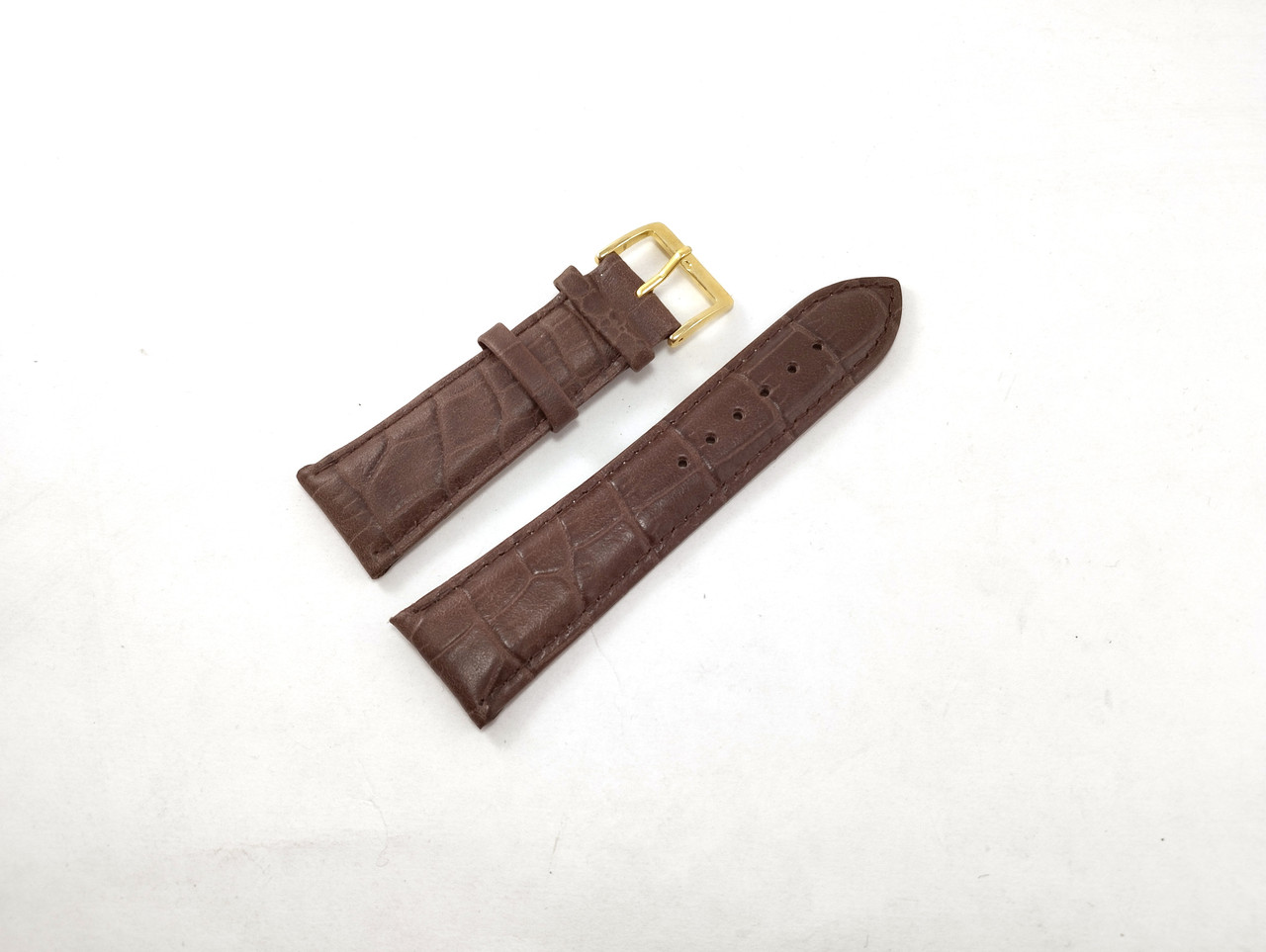 Шкіряний ремінець для наручних годинників 24 мм Nagata Spain коричневий текстурний із золотистою пряжкою
