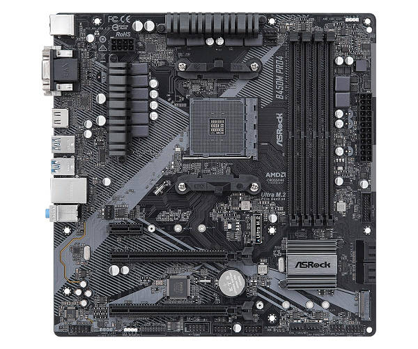 ASRock Материнская плата B450M PRO4 R2.0 sAM4 B450 4xDDR4 M.2 HDMI DVI ...