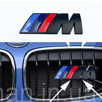 Металева емблема на решітку радіатора M Power BMW (БМВ) Чорний Матт - Голубий Синій Червоний 8.3 x 3.2 cm, фото 4