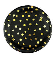 Одноразовые тарелки "Gold stars", 10 шт., Ø - 23 см., цвет - чёрный