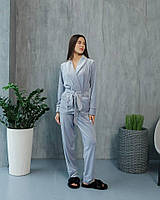 Женский велюровый пижамный комплект, домашний костюм, пижама велюр серебро Шаль