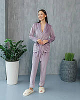 Женский велюровый пижамный комплект, домашний костюм, пижама велюр лиловый Шаль