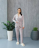 Женский велюровый пижамный комплект, домашний костюм, пижама велюр перламутр Шаль